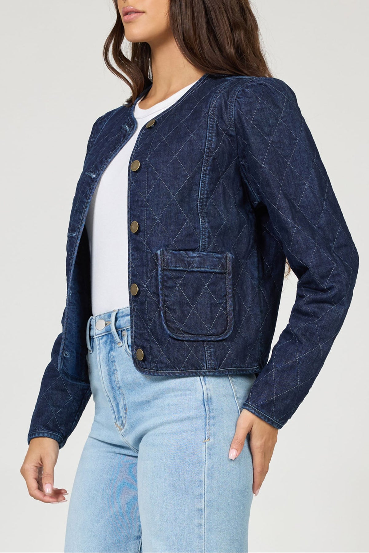 Kit Collarless Quilted Jacket Naval Academy