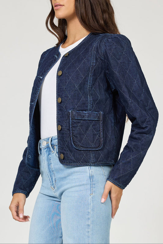 Kit Collarless Quilted Jacket Naval Academy