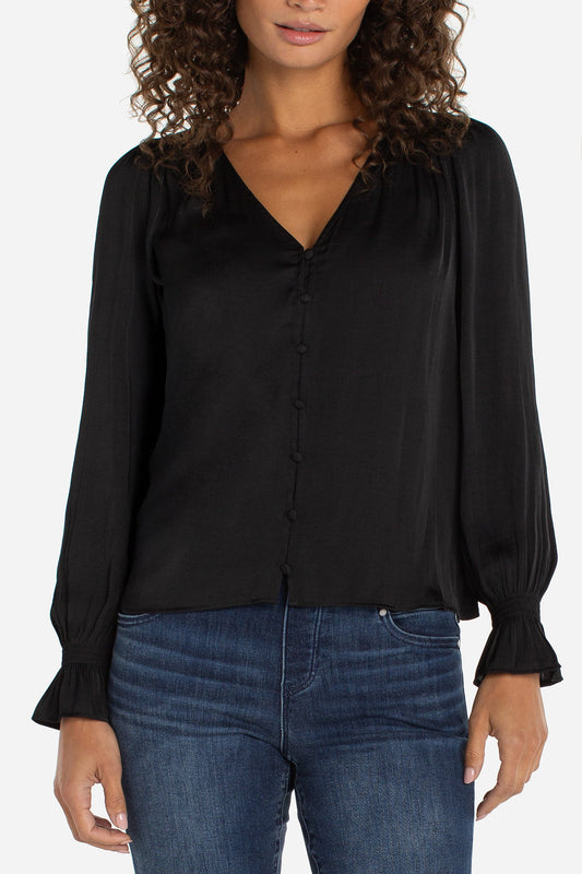 Smocked Button Front Blouse