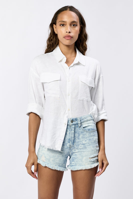 Adrianna Frayed Hem Linen Shirt