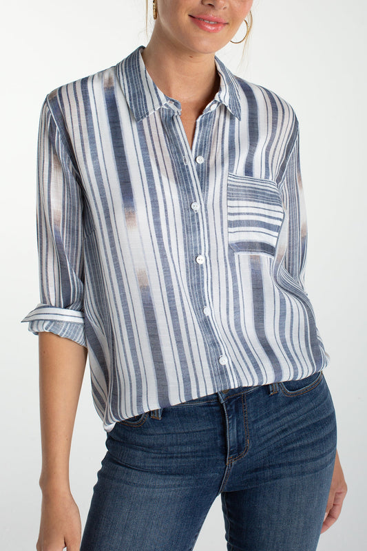 Button Front Striped Woven Shirt