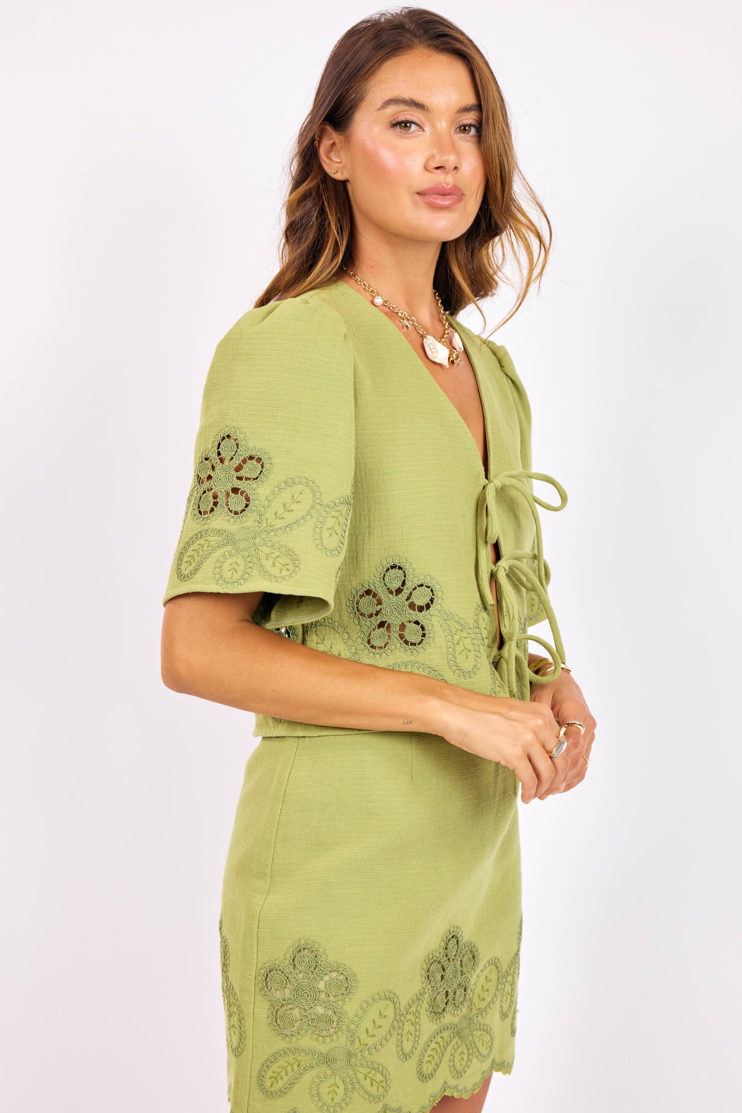 Flower Embroidered Tie Top