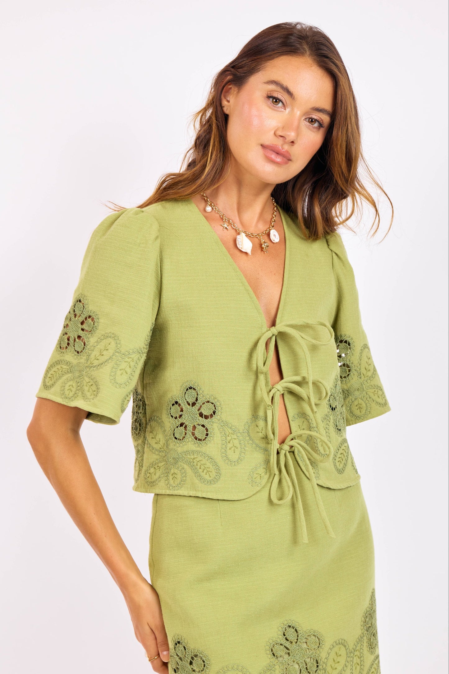Flower Embroidered Tie Top