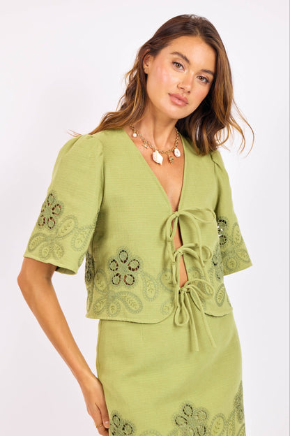 Flower Embroidered Tie Top