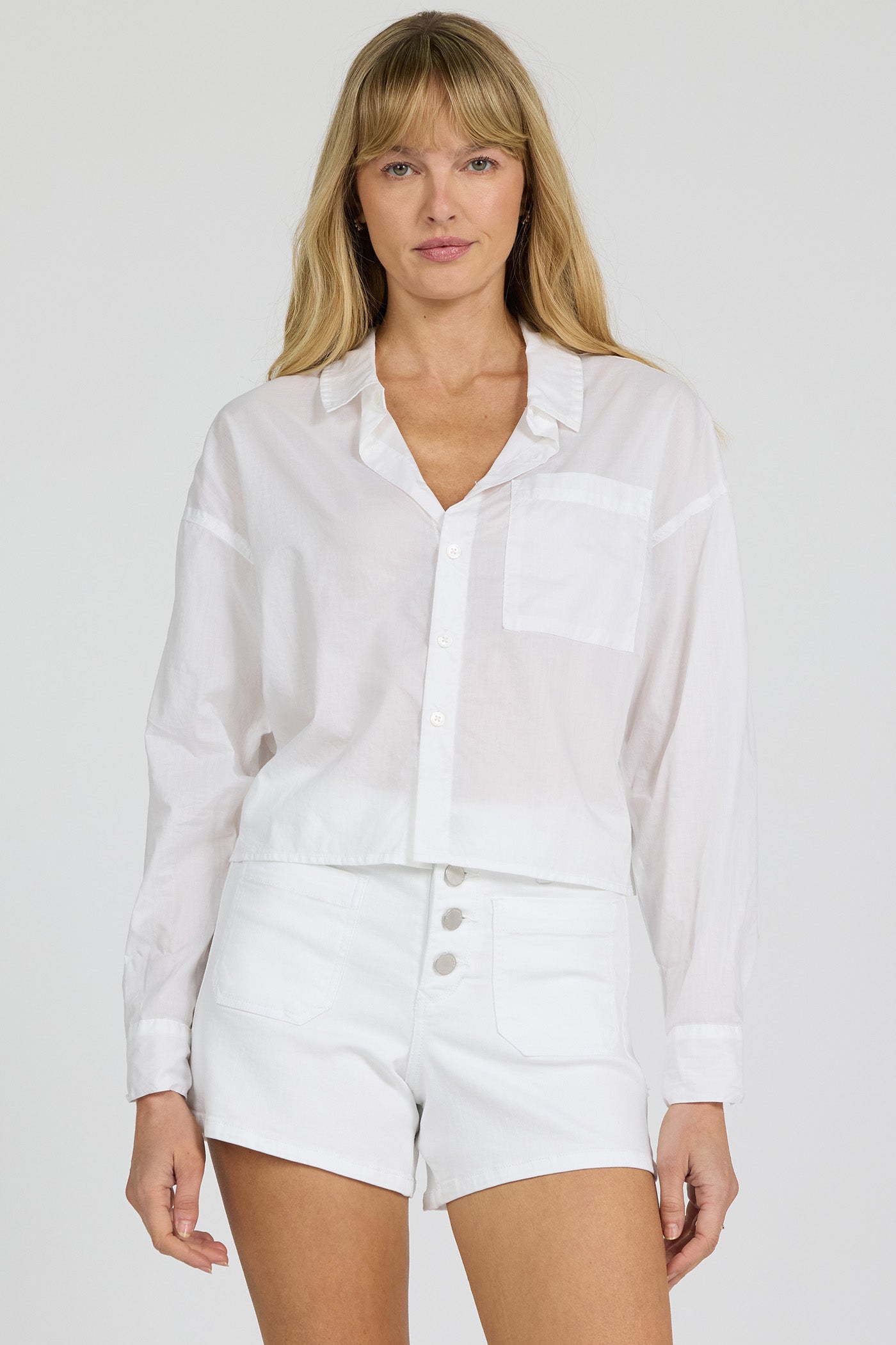 Adrianna Cropped Button Down White