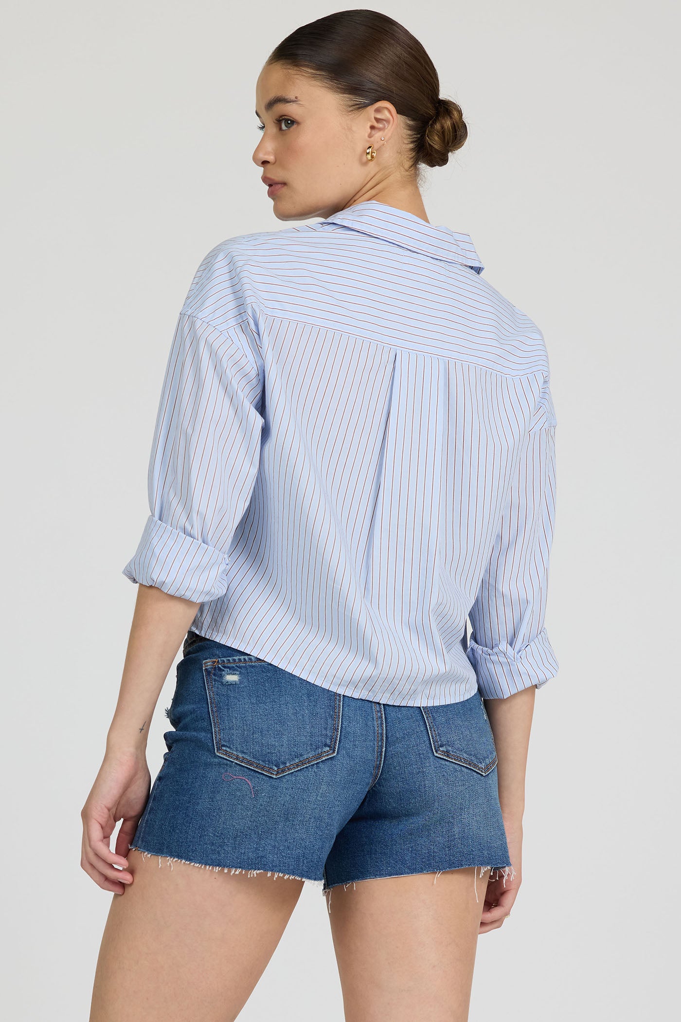 Adrianna Cropped Button Down Skyway Cafe Stripe
