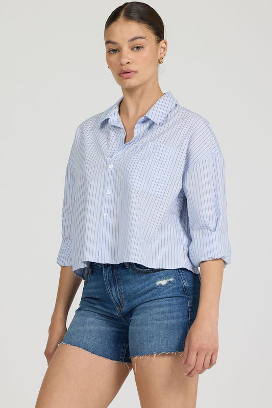 Adrianna Cropped Button Down Skyway Cafe Stripe