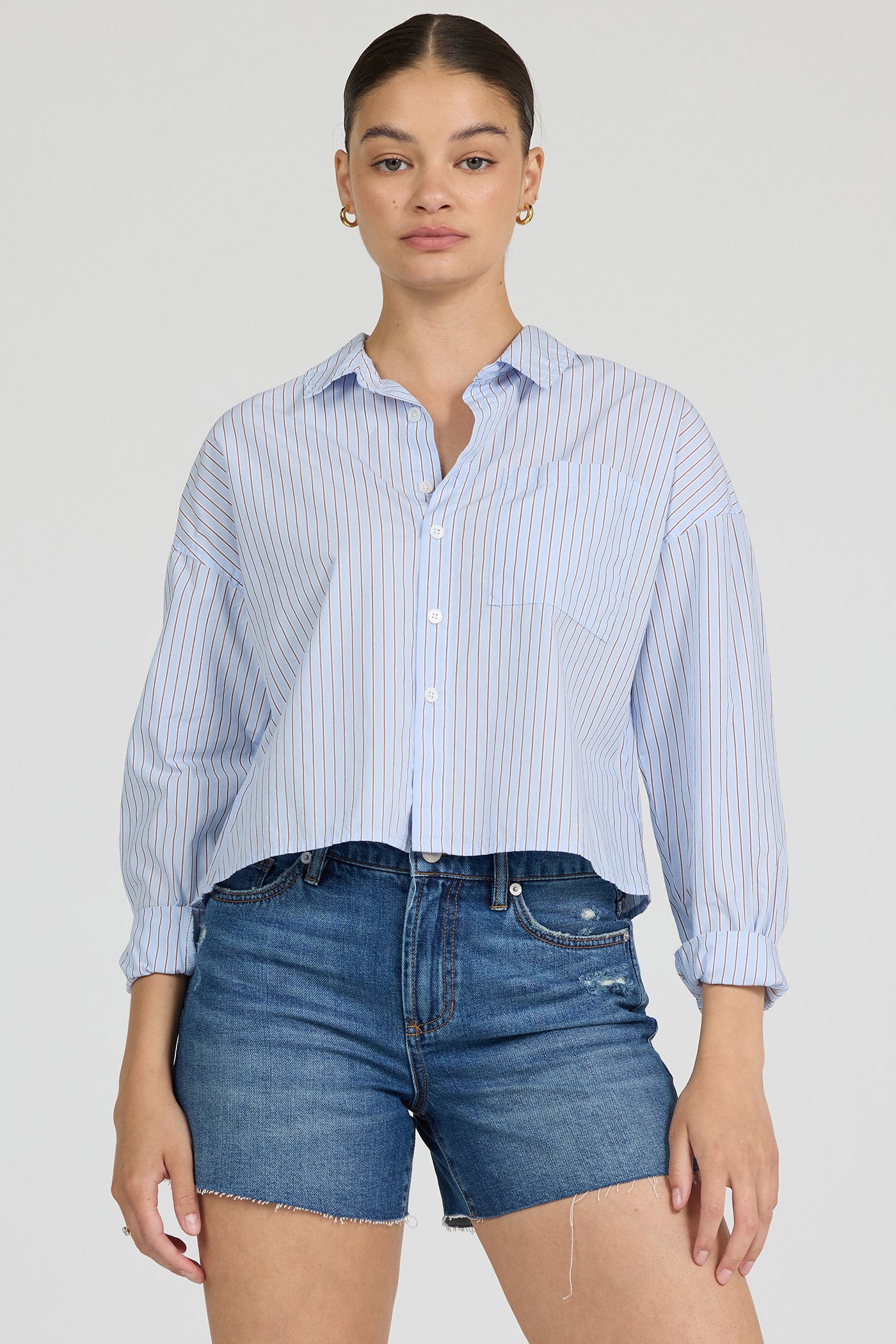 Adrianna Cropped Button Down Skyway Cafe Stripe