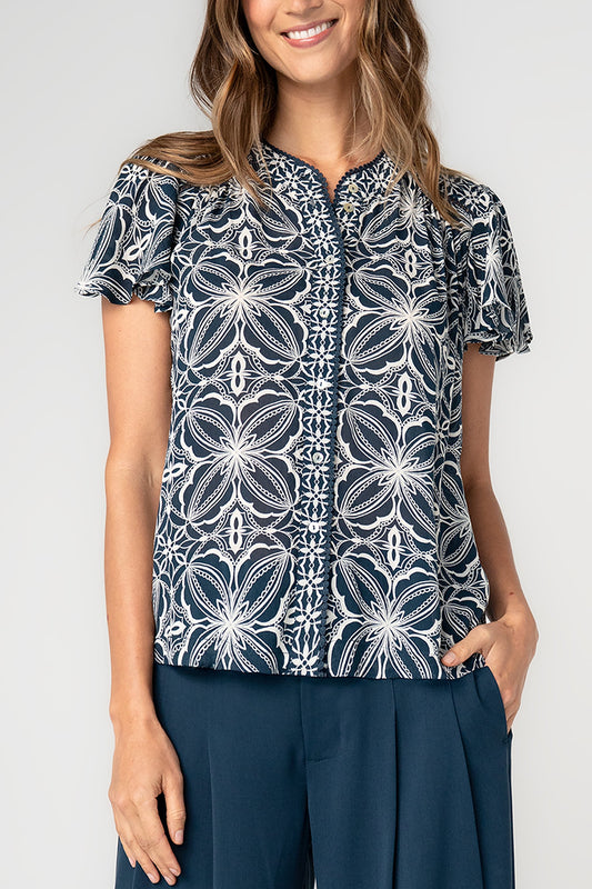 Flutter Sleeve Mixed Print Top
