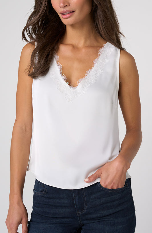 Woven Tank with Lace Trim