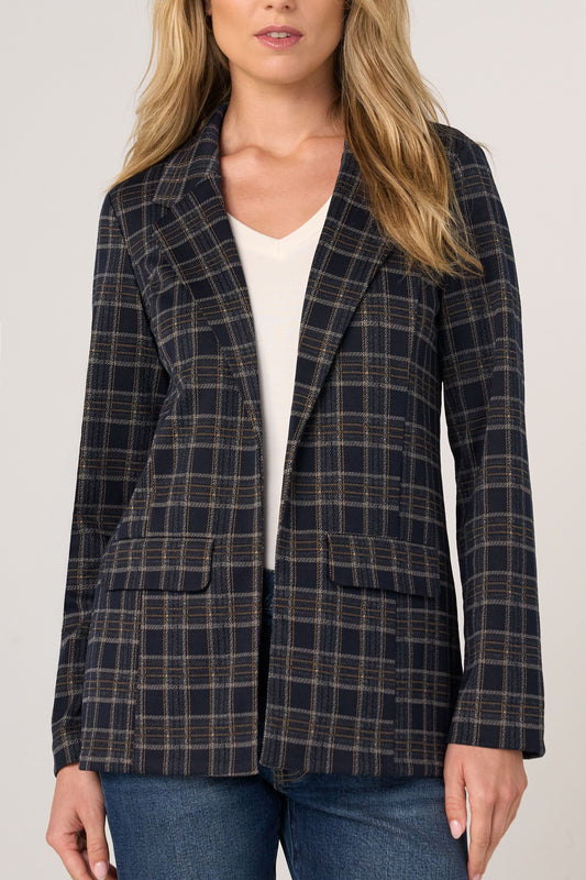 Boyfriend Blazer Navy Tan Plaid