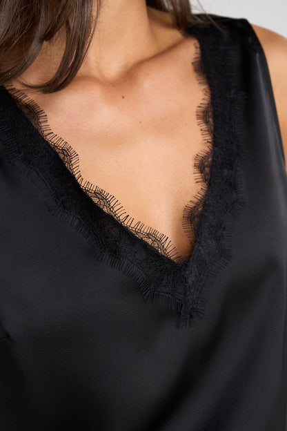 Woven Tank with Lace Trim