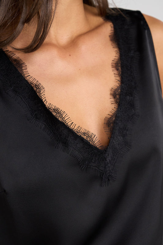 Woven Tank with Lace Trim