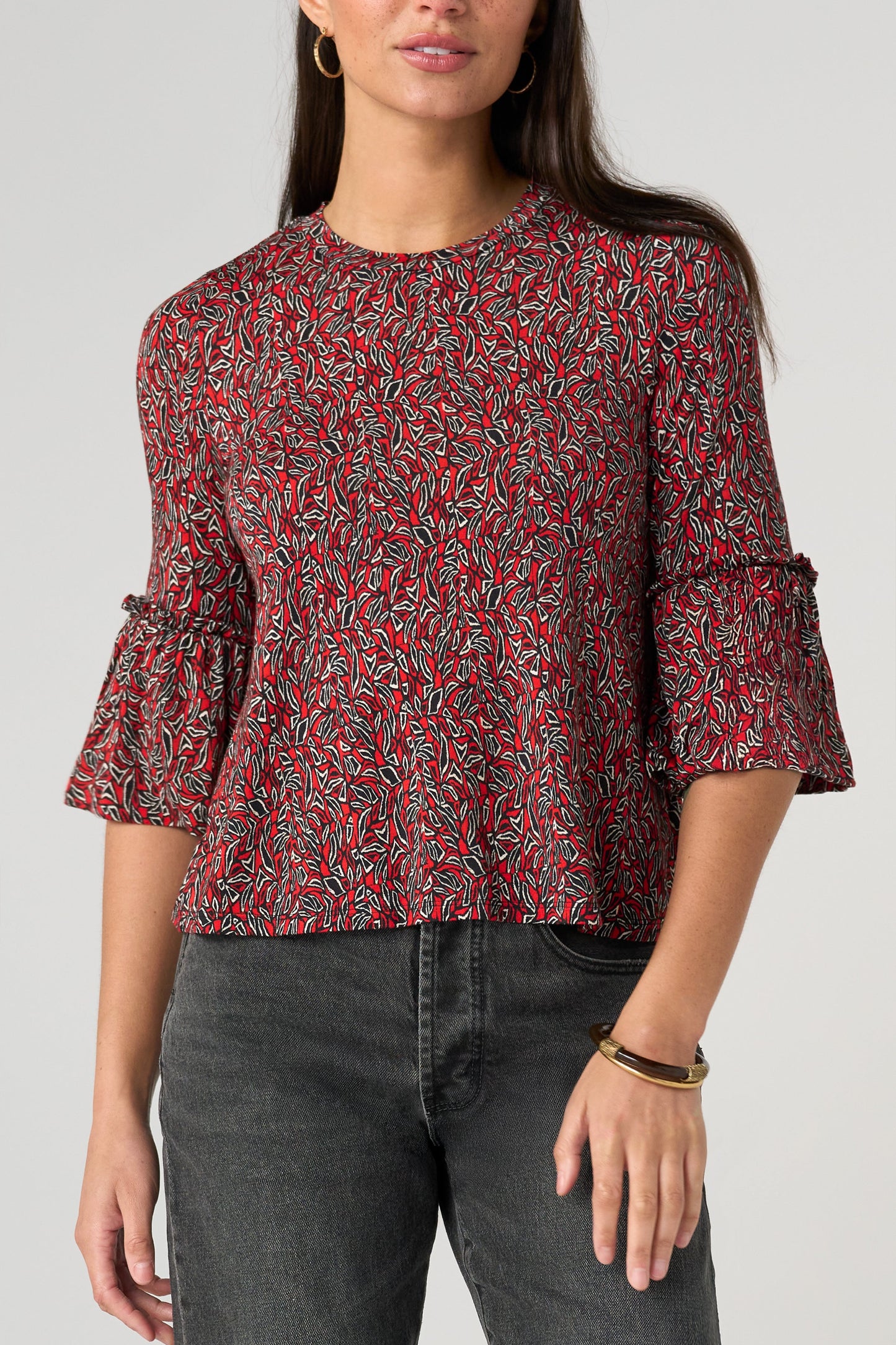 Jewel Neck Flared Half Sleeve Top