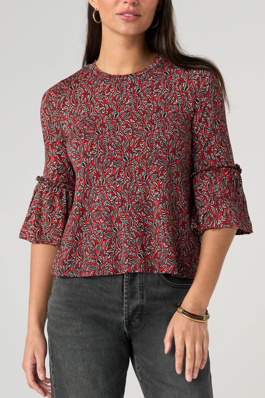 Jewel Neck Flared Half Sleeve Top