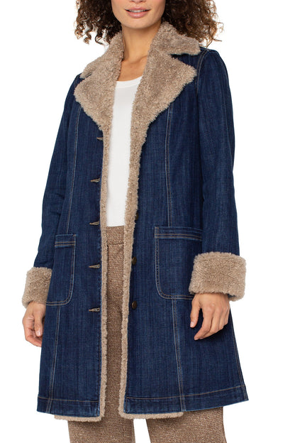 Sherpa Trim Denim Coat