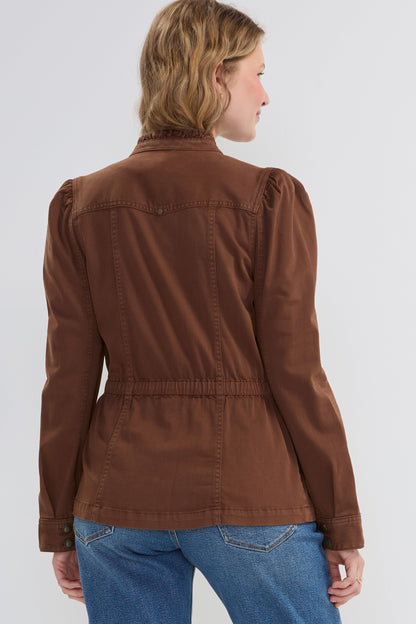 Puff Sleeve Trucker Jacket with Ruffle Collar