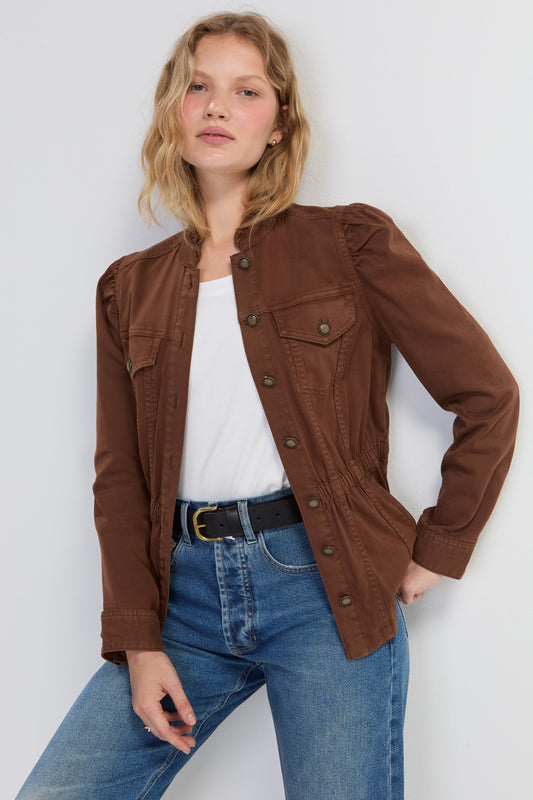 Puff Sleeve Trucker Jacket with Ruffle Collar