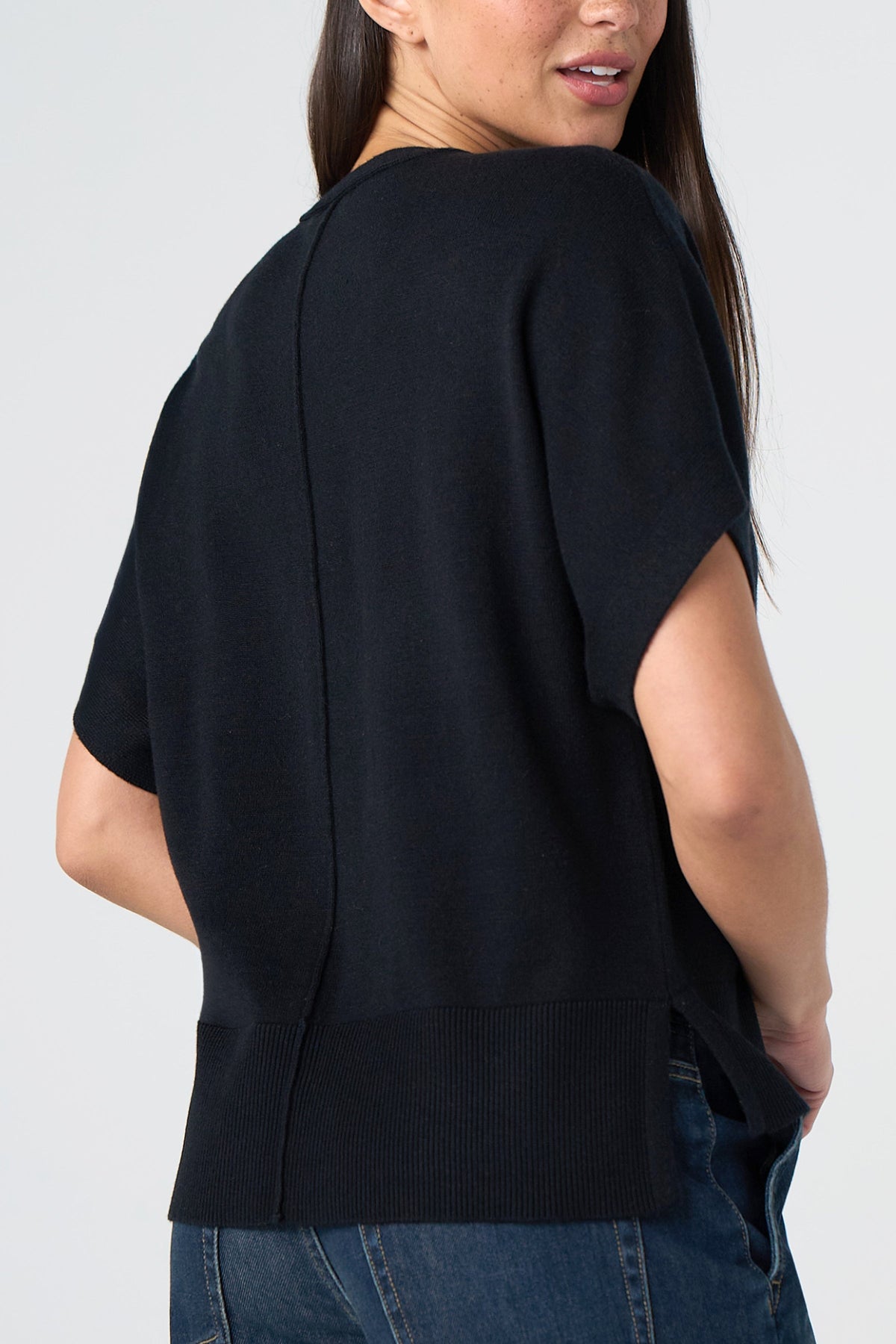 Dolman Sweaters with Step Hem Black