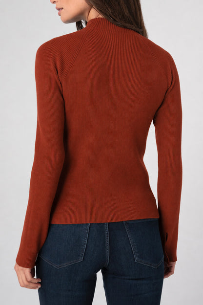 Ribbed Mock Neck Sweater Auburn Rust