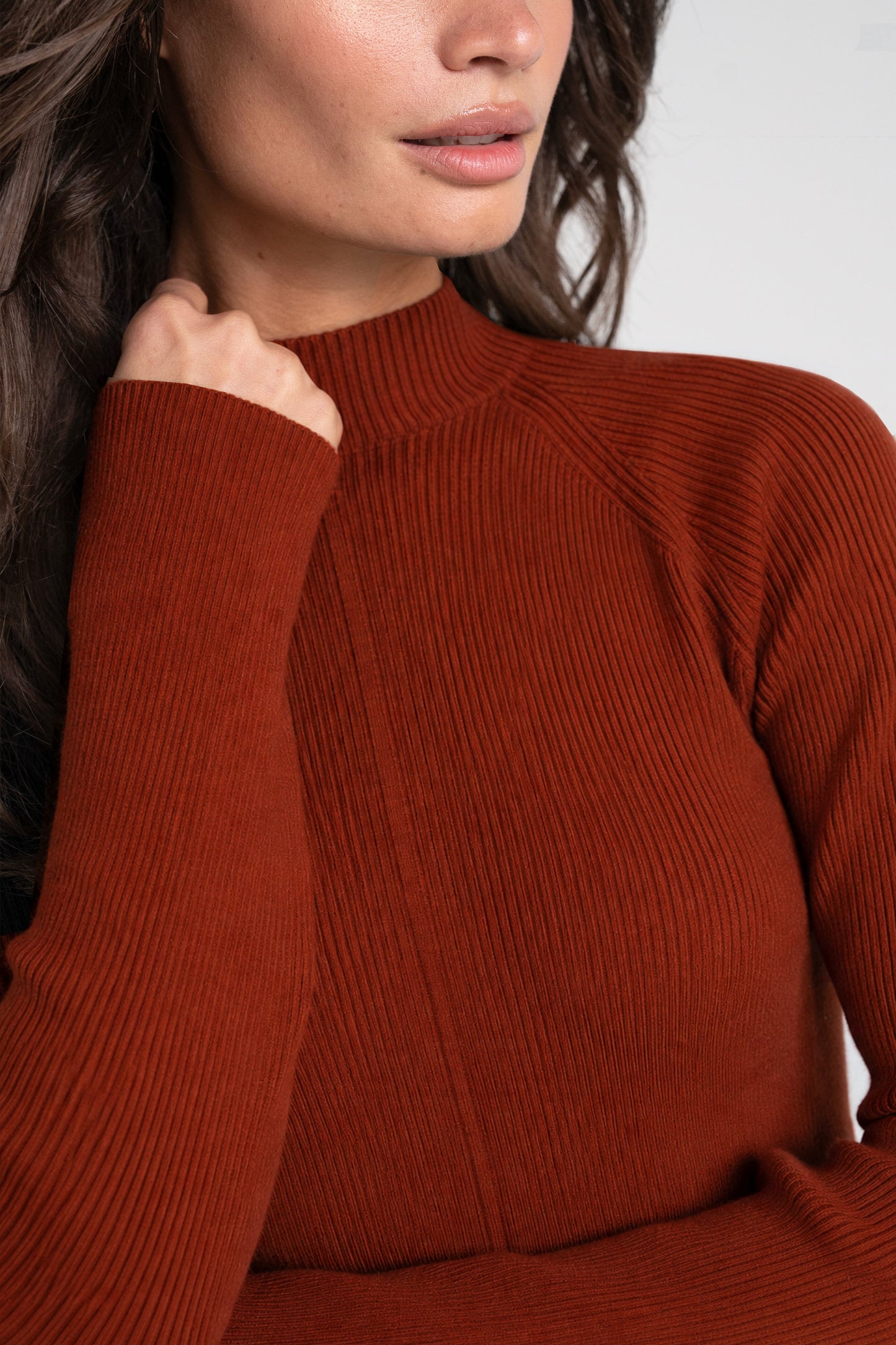 Ribbed Mock Neck Sweater Auburn Rust
