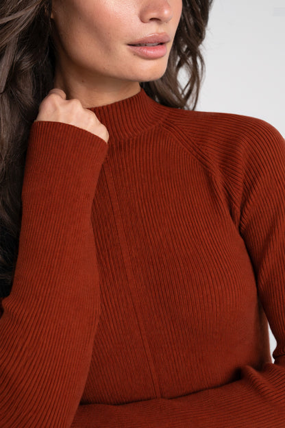 Ribbed Mock Neck Sweater Auburn Rust