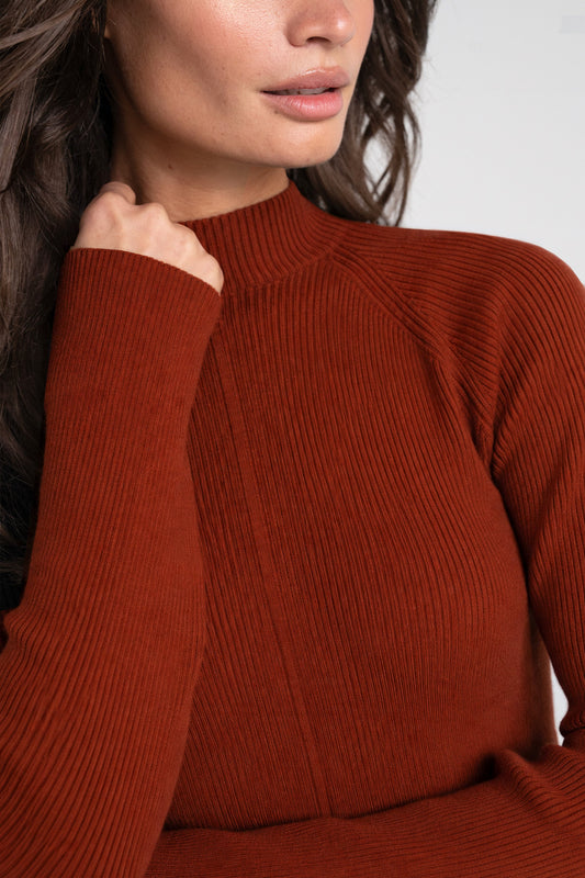 Ribbed Mock Neck Sweater Auburn Rust