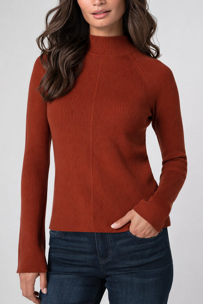 Ribbed Mock Neck Sweater Auburn Rust