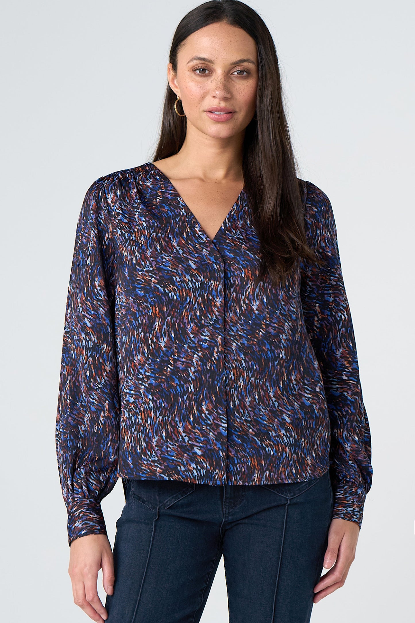 Hidden Placket V-Neck Blouse
