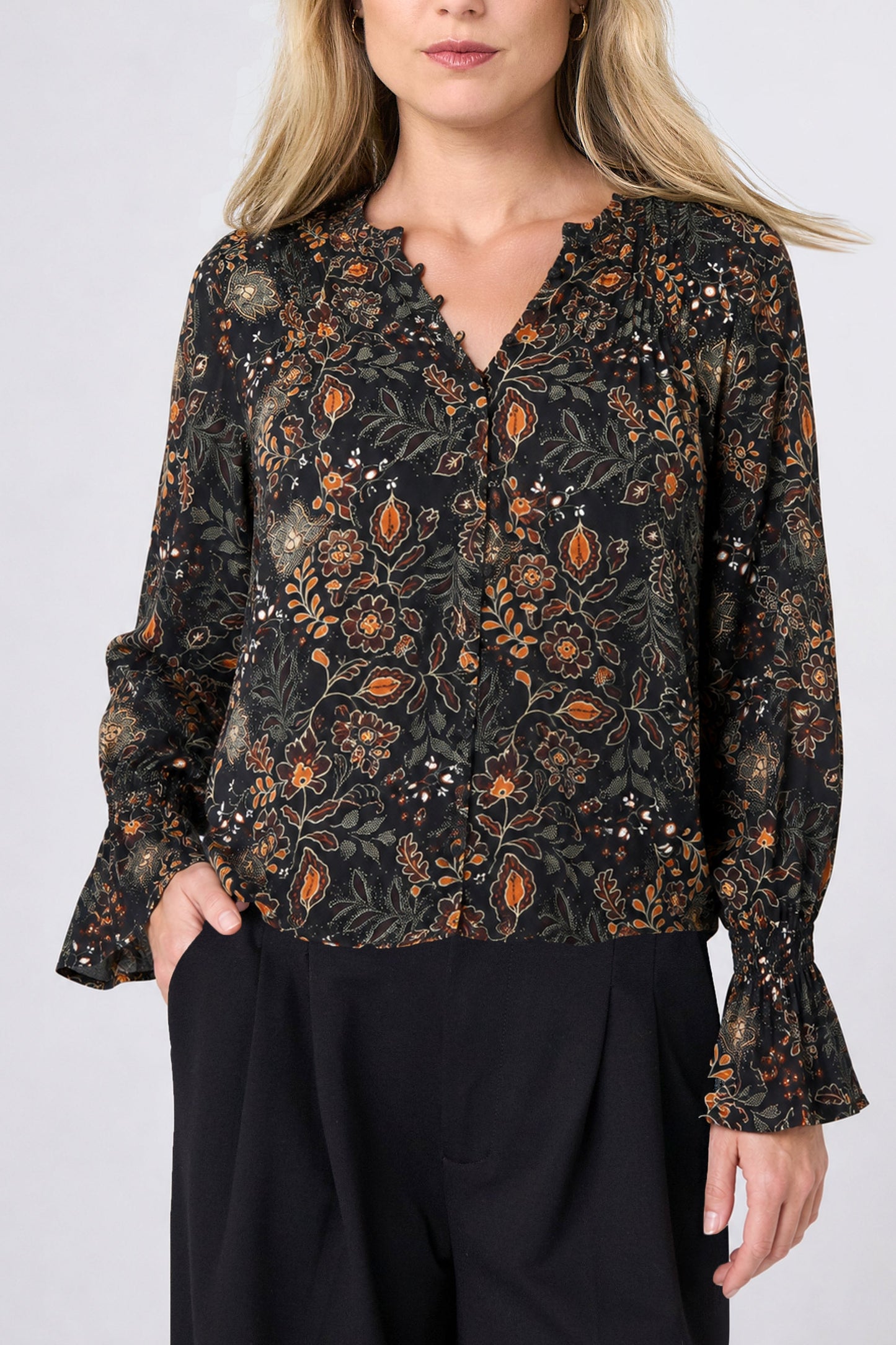 Long Sleeve Blouse with Pintucks