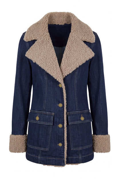 Sherpa Trim Denim 28" Coat