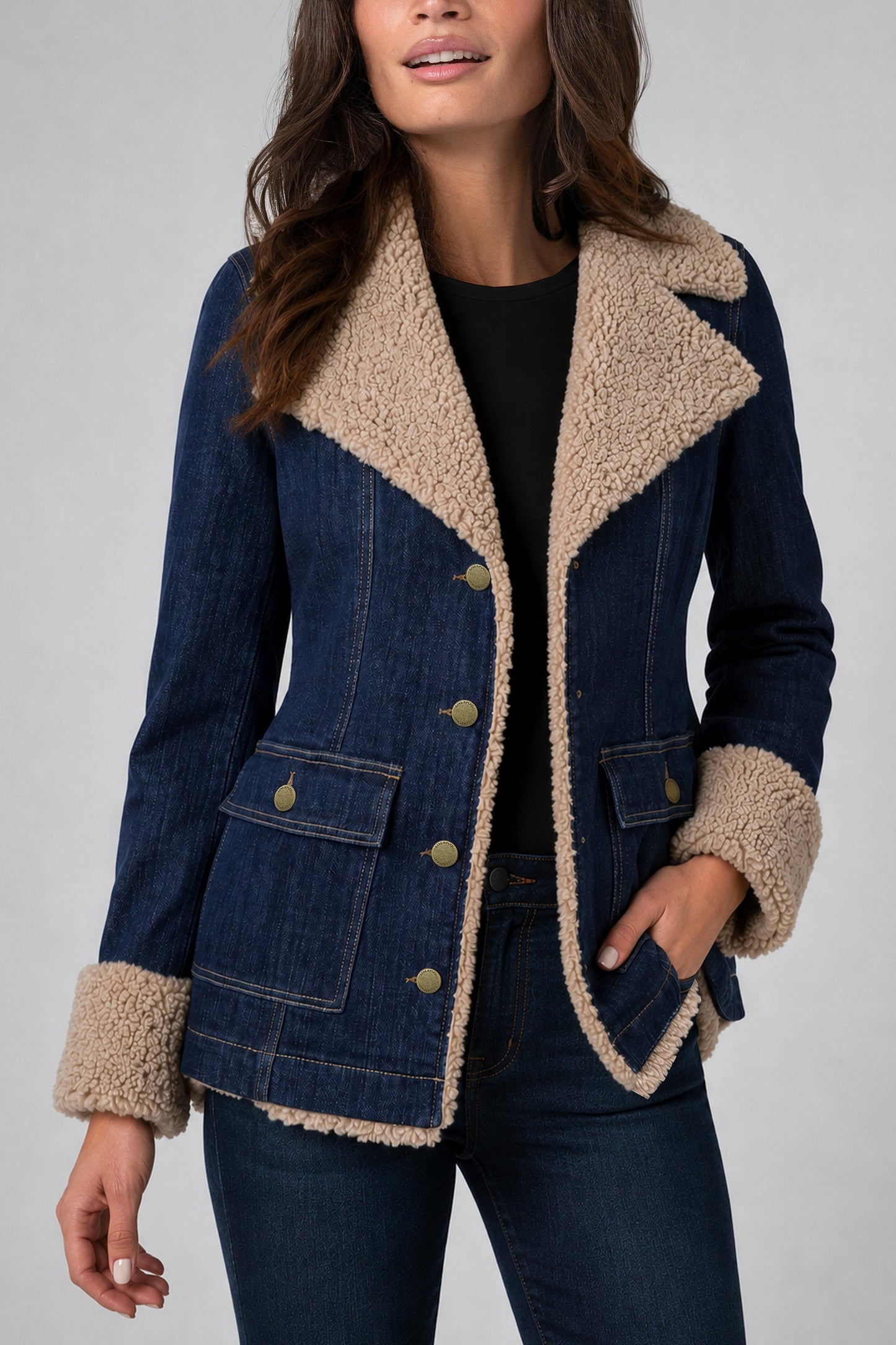 Sherpa Trim Denim 28" Coat