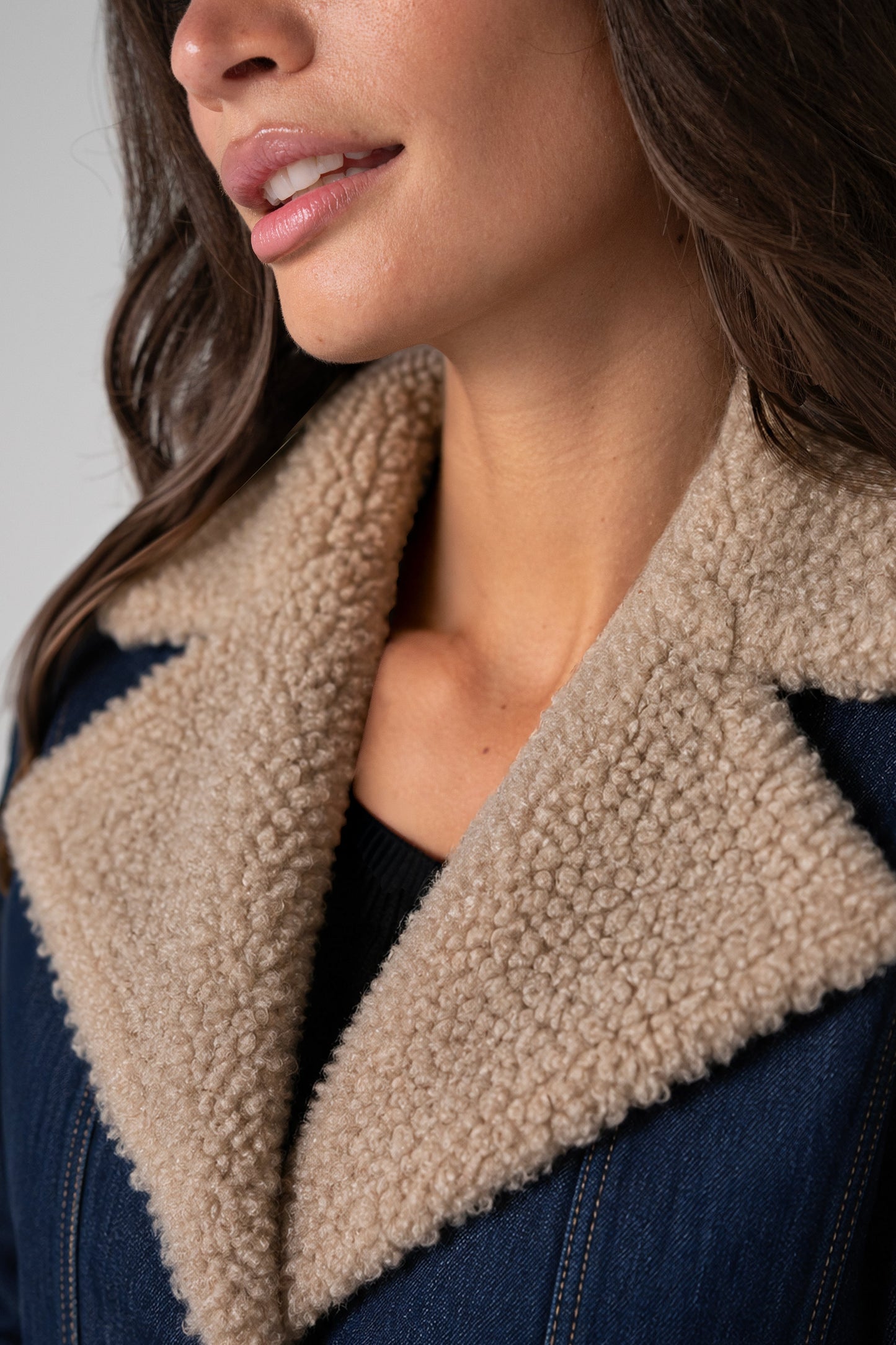 Sherpa Trim Denim 28" Coat