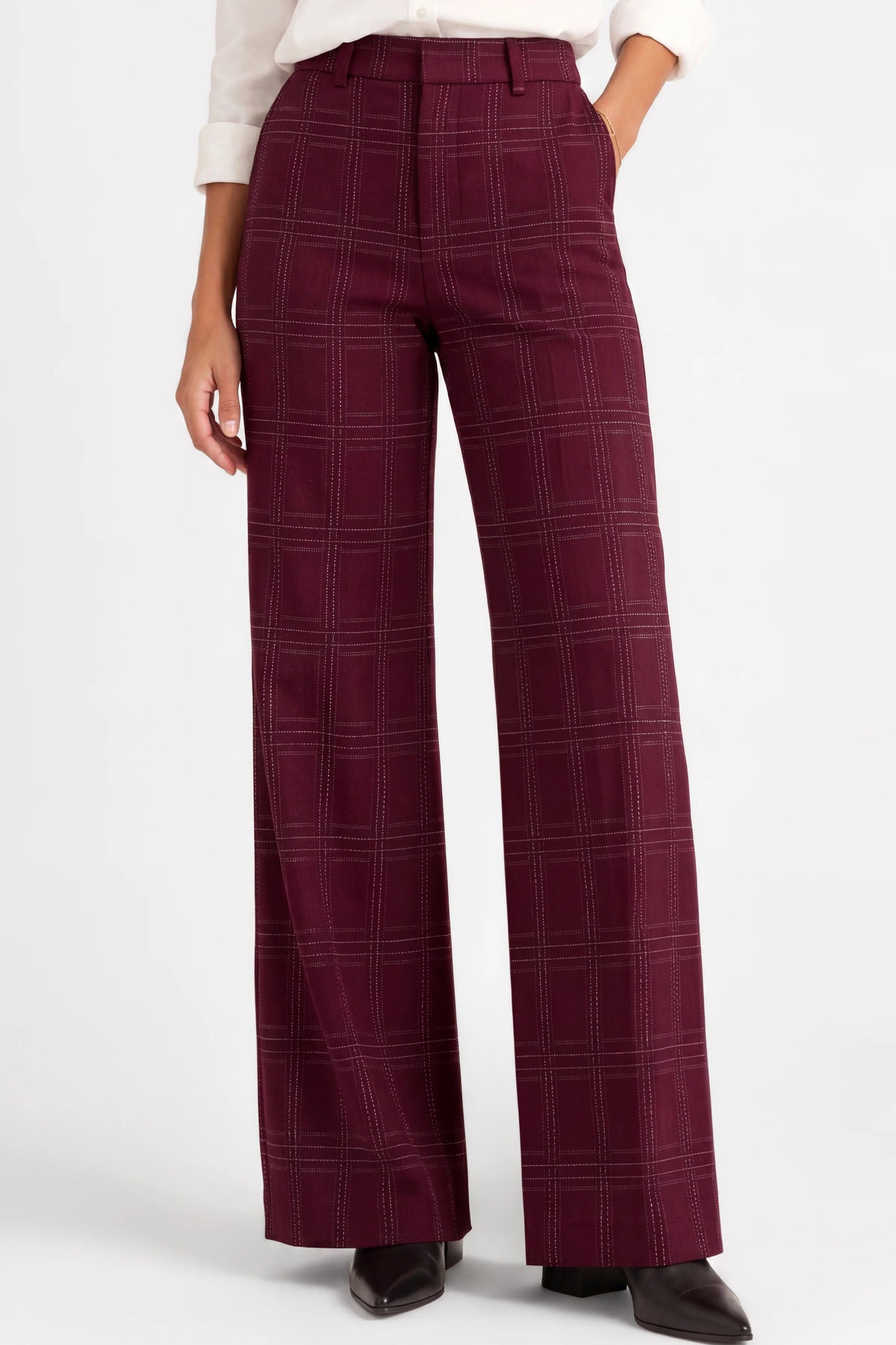 Kelsey Wide Leg Trouser Burgundy Multi