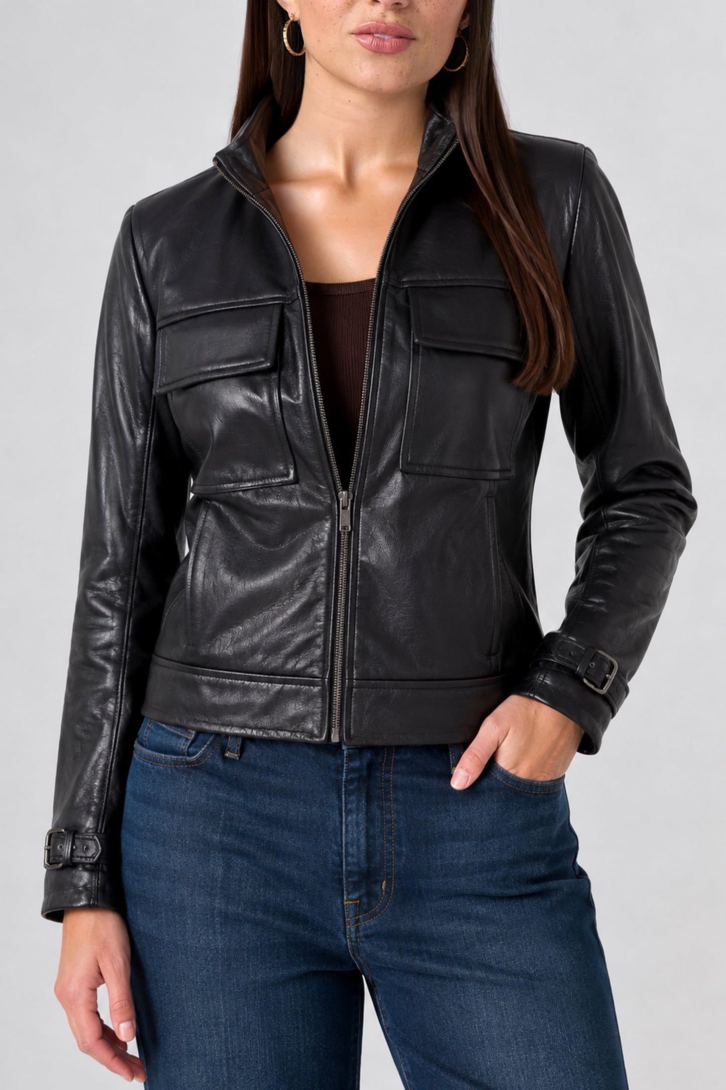 Moto Jacket with Buckle Details