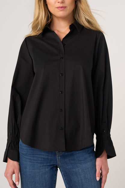 Adjustable Sleeve Button Down Black