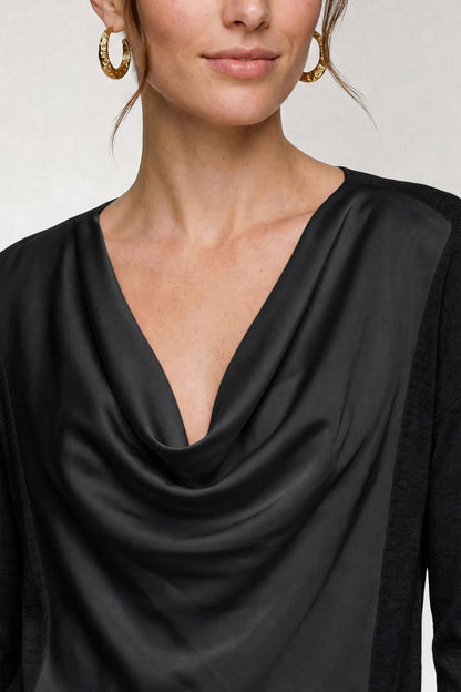 Drape Neck Woven Sweater Hybrid Black
