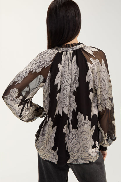 Floral Print Top with Ties
