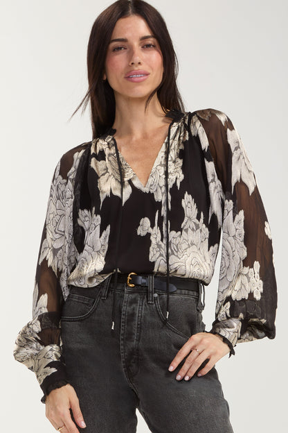 Floral Print Top with Ties