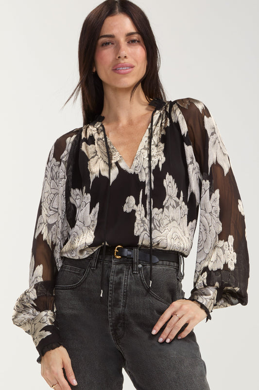 Floral Print Top with Ties