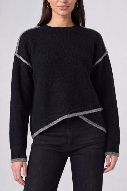 Sweater with Tulip Hem Black Heather Grey