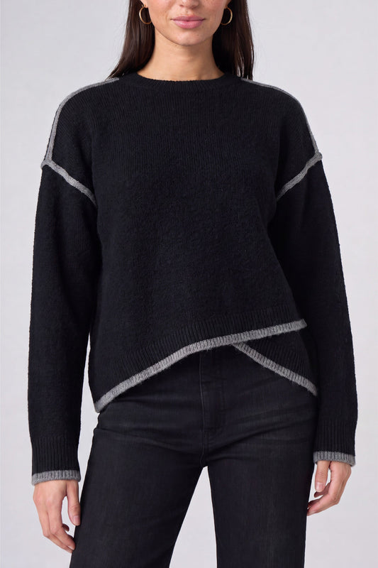 Sweater with Tulip Hem Black Heather Grey