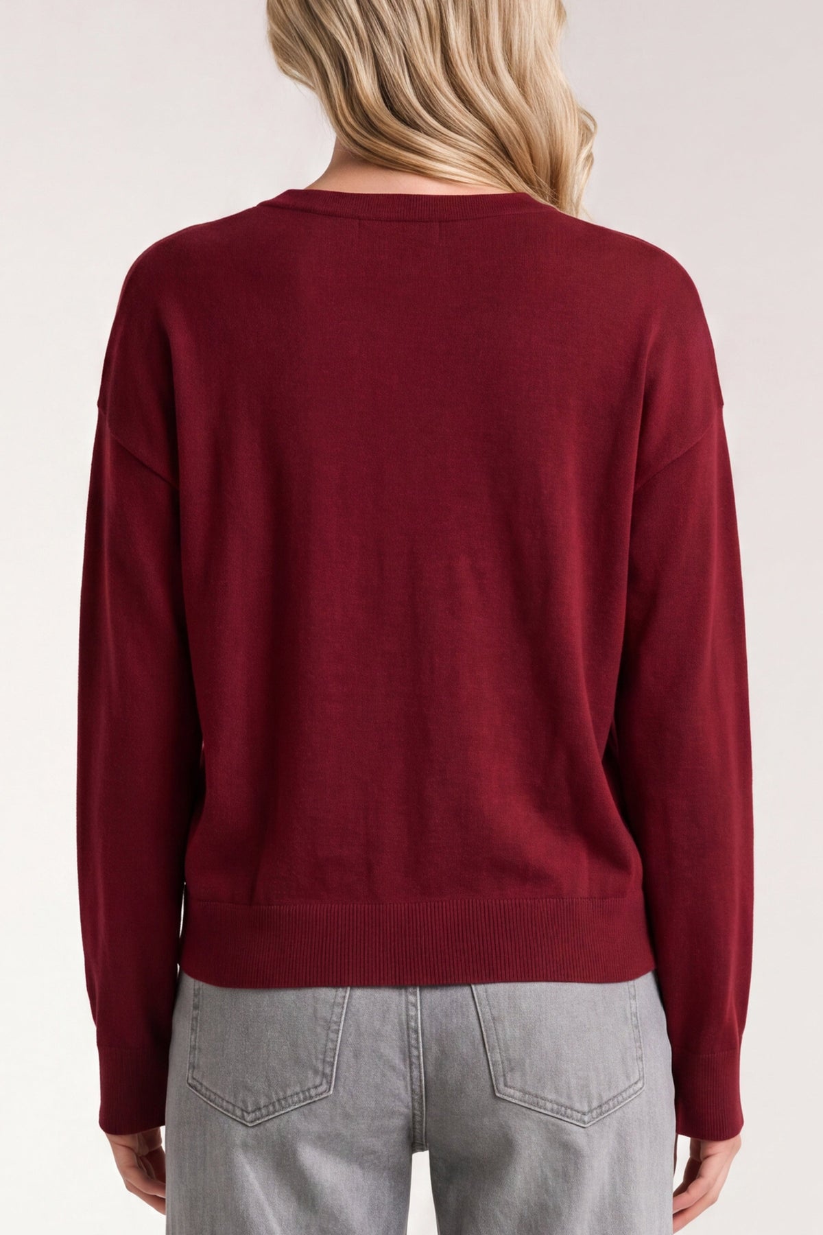 Drape Neck Woven Sweater Hybrid Cranberry