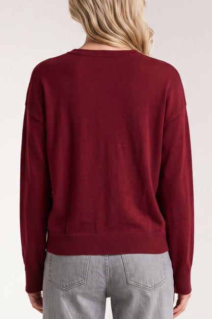 Drape Neck Woven Sweater Hybrid Cranberry