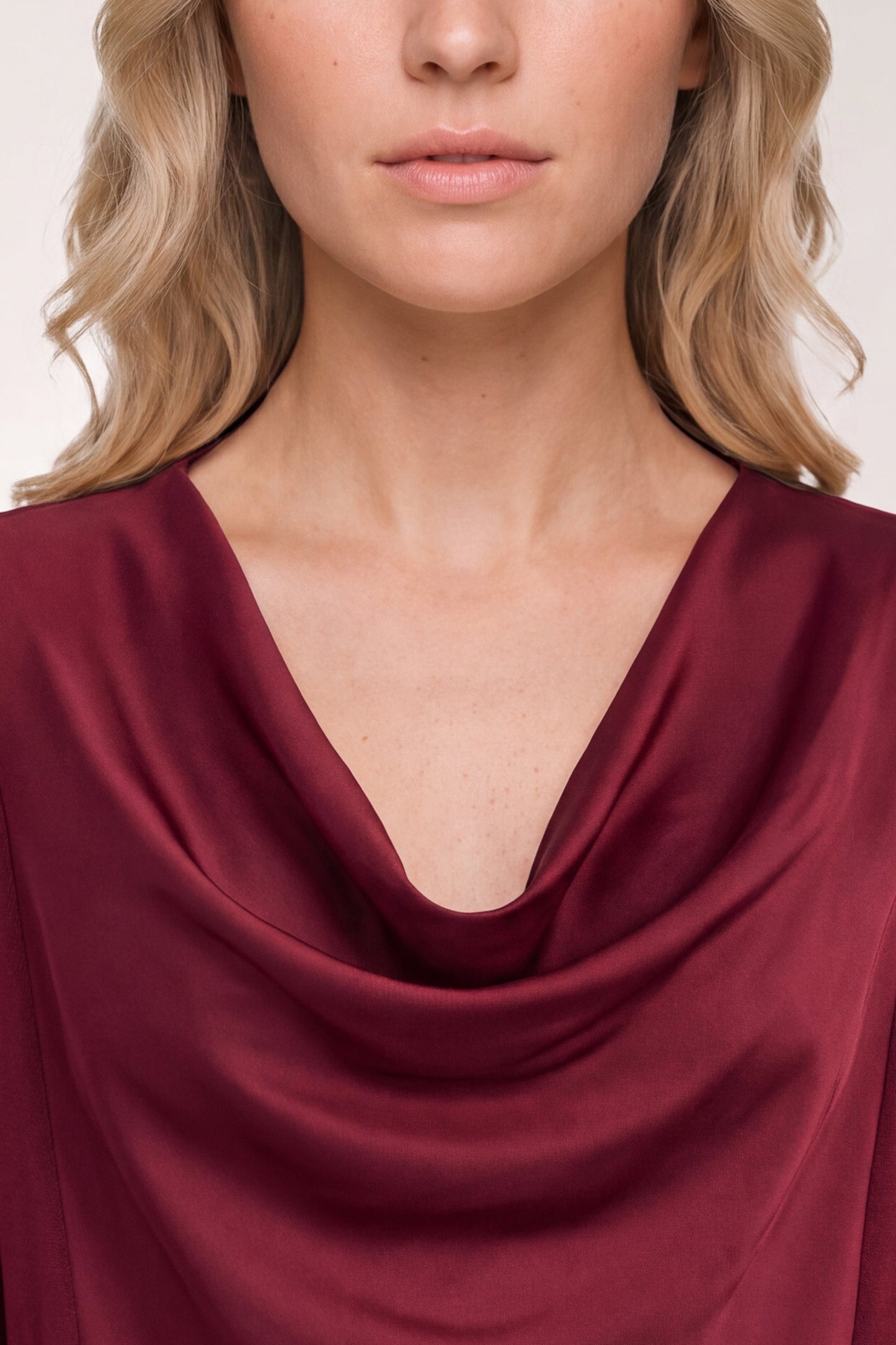 Drape Neck Woven Sweater Hybrid Cranberry