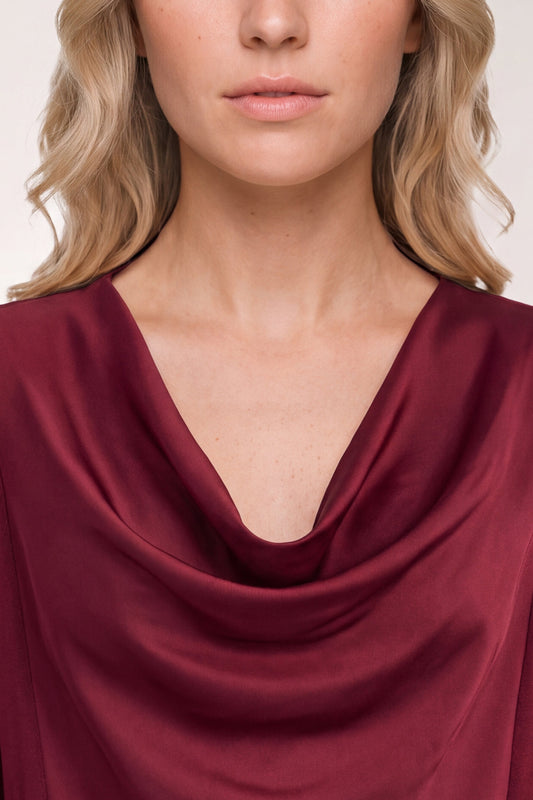 Drape Neck Woven Sweater Hybrid Cranberry