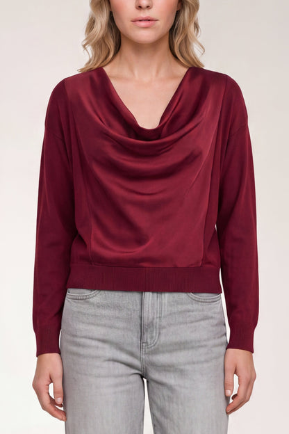 Drape Neck Woven Sweater Hybrid Cranberry