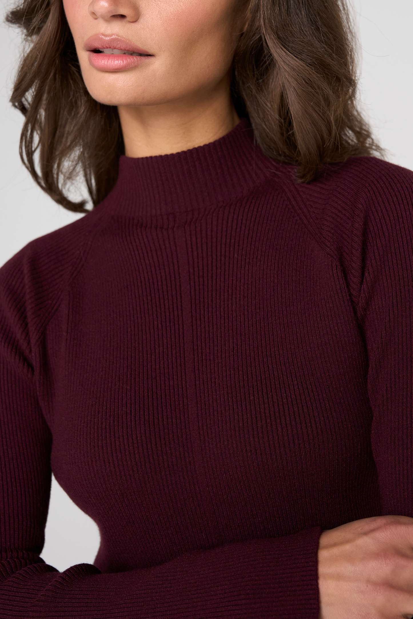 Ribbed Mock Neck Sweater Dark Oxblood