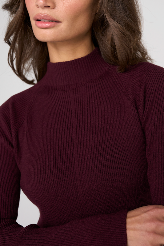 Ribbed Mock Neck Sweater Dark Oxblood