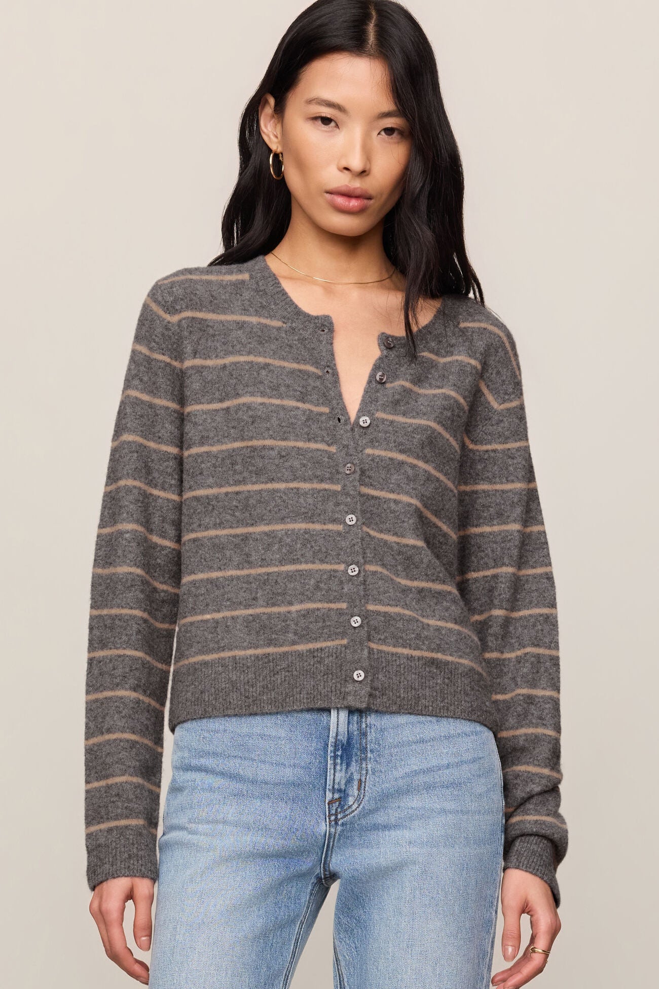 Medina Stripe Cardigan Charcoal Heather